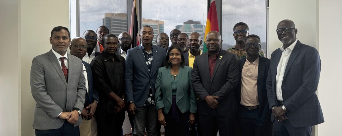 Minister of Trade and Industry, Senator the Honourable Paula Gopee-Scoon accompanied by a delegation of Ghanaian officials at the Ministry’s headquarters in Nicholas Towers, Port of Spain. At left is Permanent Secretary in the Ministry of Trade and Industry, Randall Karim. To the Minister’s right is President of the Trinidad and Tobago Manufacturers’ Association, Roger Roach.