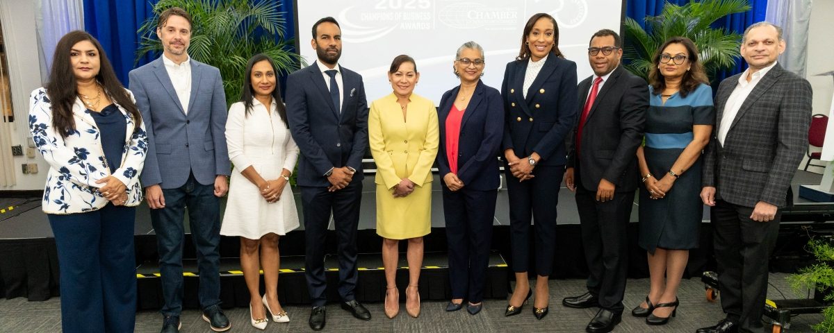 group photo of panel at the Trinidad and Tobago Chamber of Industry and Commerce’s (TTCIC) at the Champions of Business Awards 2025 Media Launch