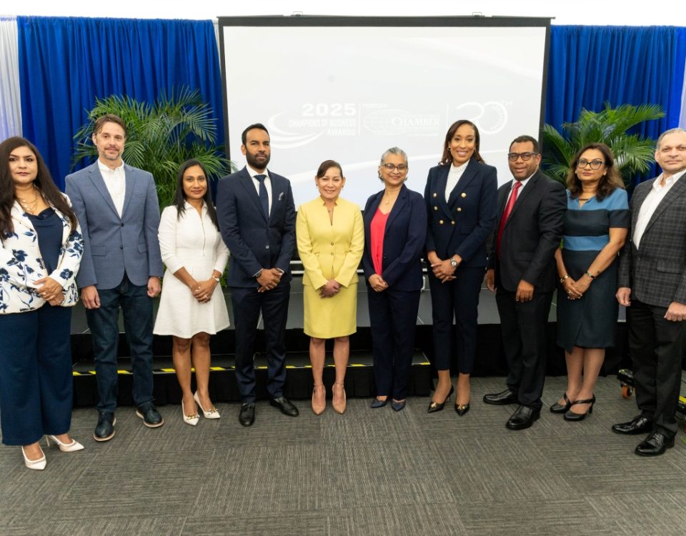 group photo of panel at the Trinidad and Tobago Chamber of Industry and Commerce’s (TTCIC) at the Champions of Business Awards 2025 Media Launch