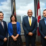 Group photo of Minister of Trade, Parliamentary Secretary of the Ministry of Trade, Investment and Tourism, Director General for Central America and the Caribbean, Global Affairs Canada, High Commissioner for Canada to the Republic of Trinidad and Tobago